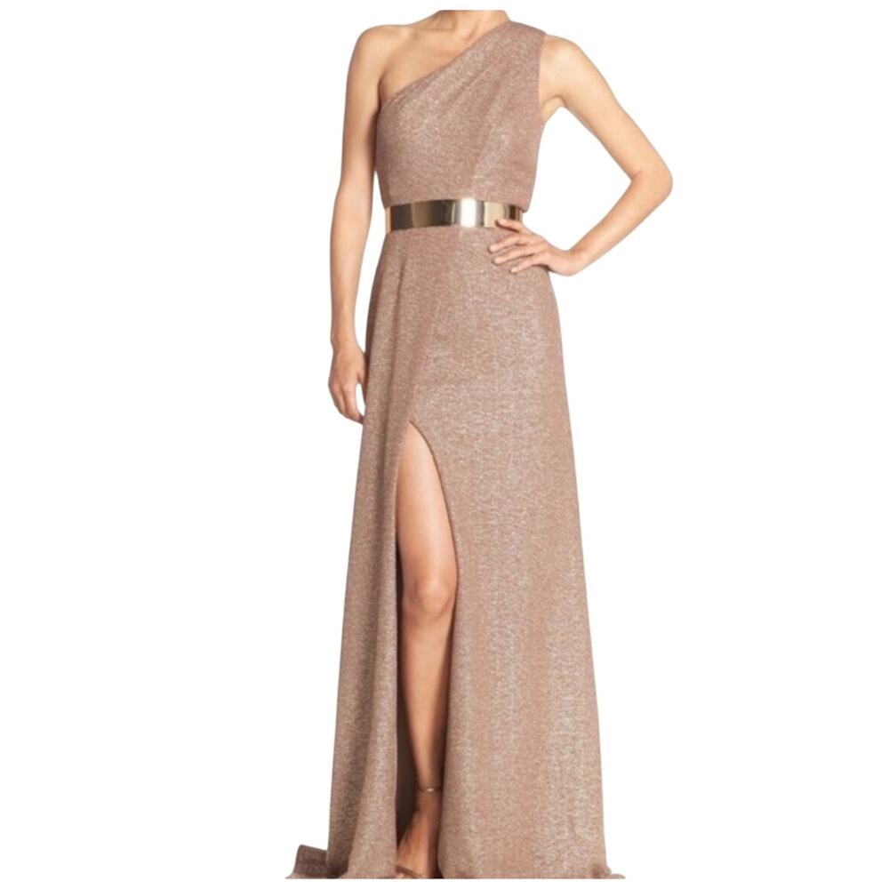 David Meister Gold One-Shoulder Maxi Dress
